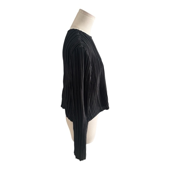 REBECCA MINKOFF Calista Pleated Top Black Textured Blouse Size L Holiday Party - Picture 6 of 9